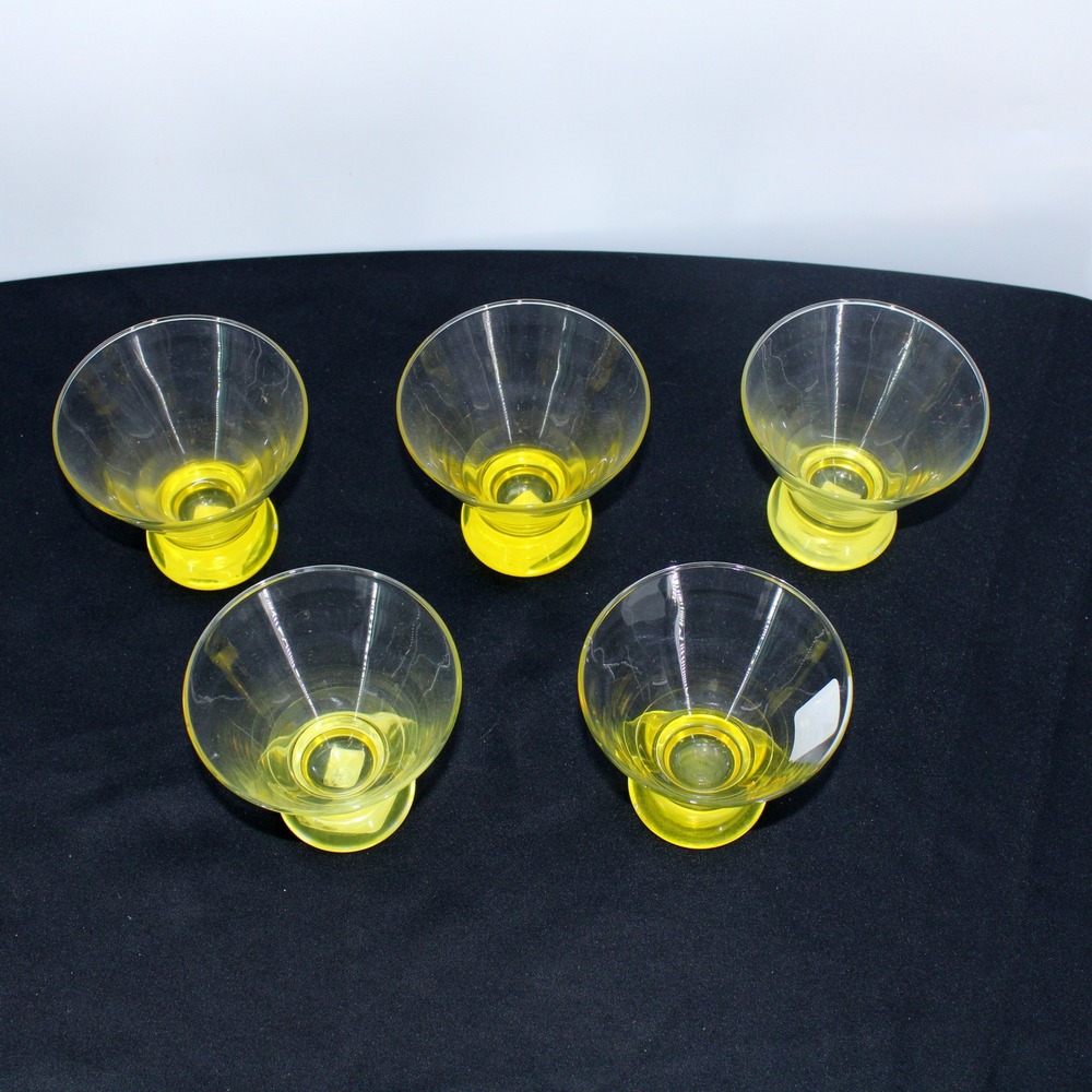 Vtg Set of 5 Yellow Bubble Base Martini Glasses MCM Stemless Barware Cocktail - Picture 2 of 2